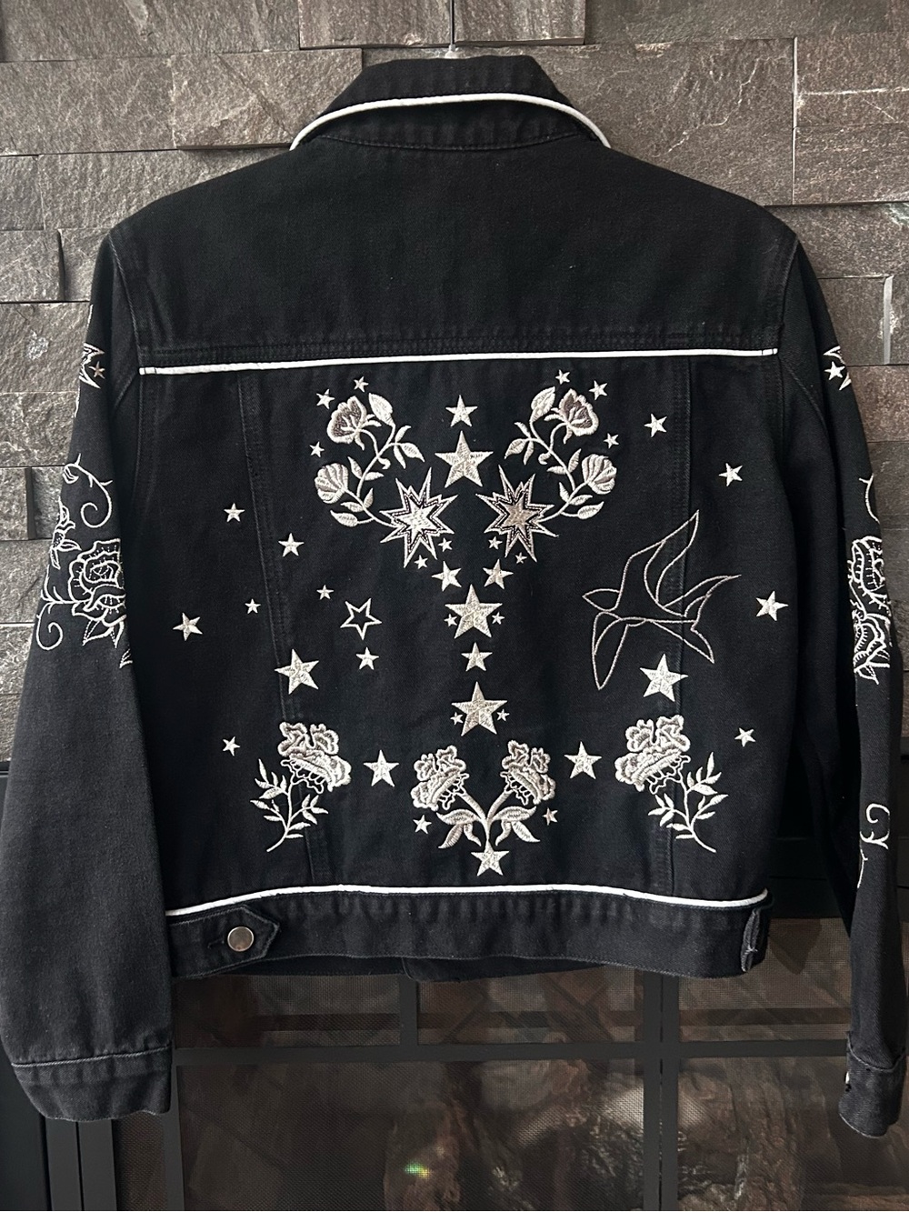 Blue B Whimsigoth Embroidered Black Denim Jacket - Picture 3 of 5